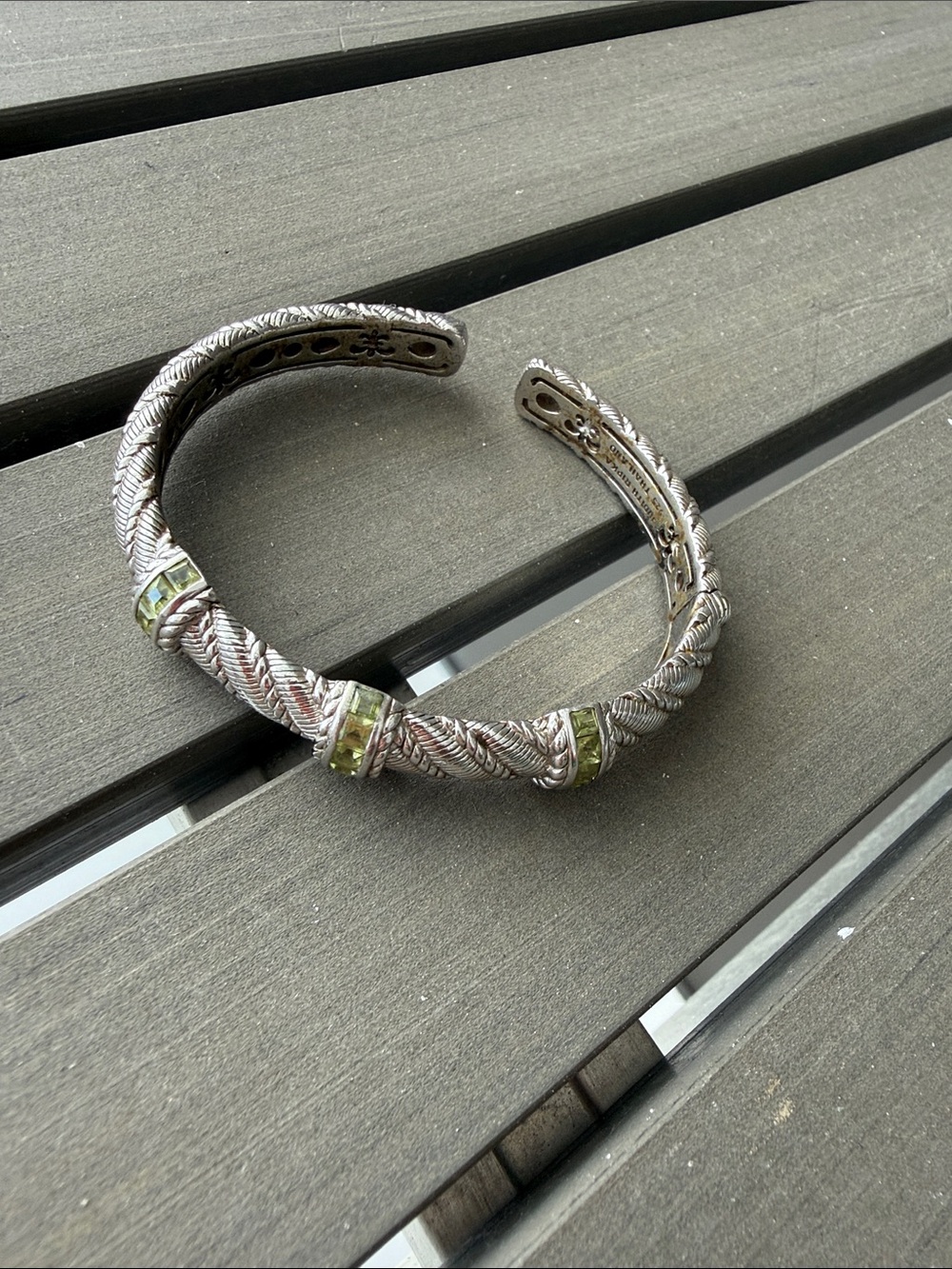 Judith Ripka 925 Sterling Silver Cable Hinged Cuff Bracelet